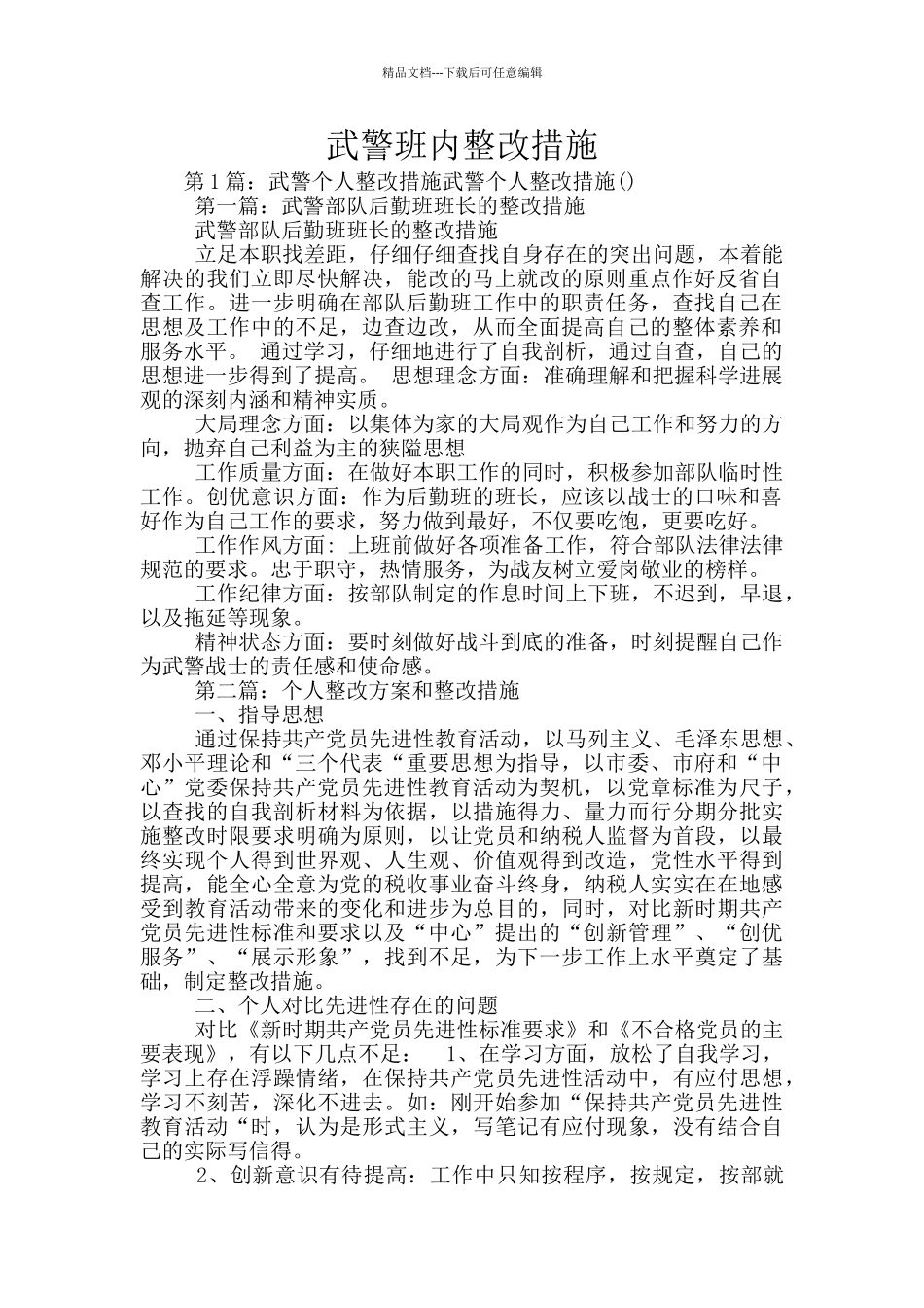 武警班内整改措施_第1页