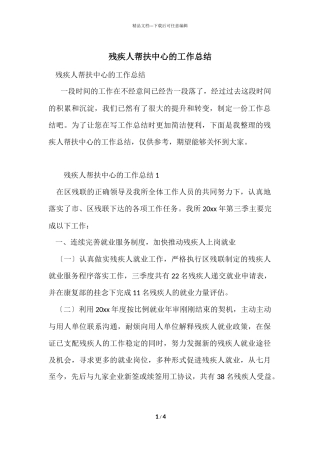 残疾人帮扶中心的工作总结