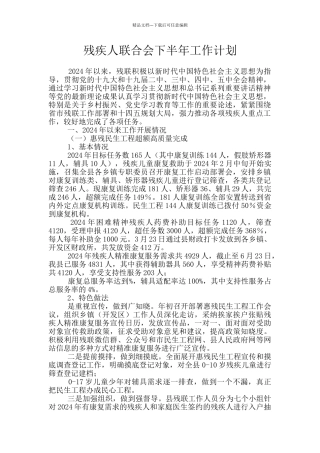 残疾人联合会下半年工作计划