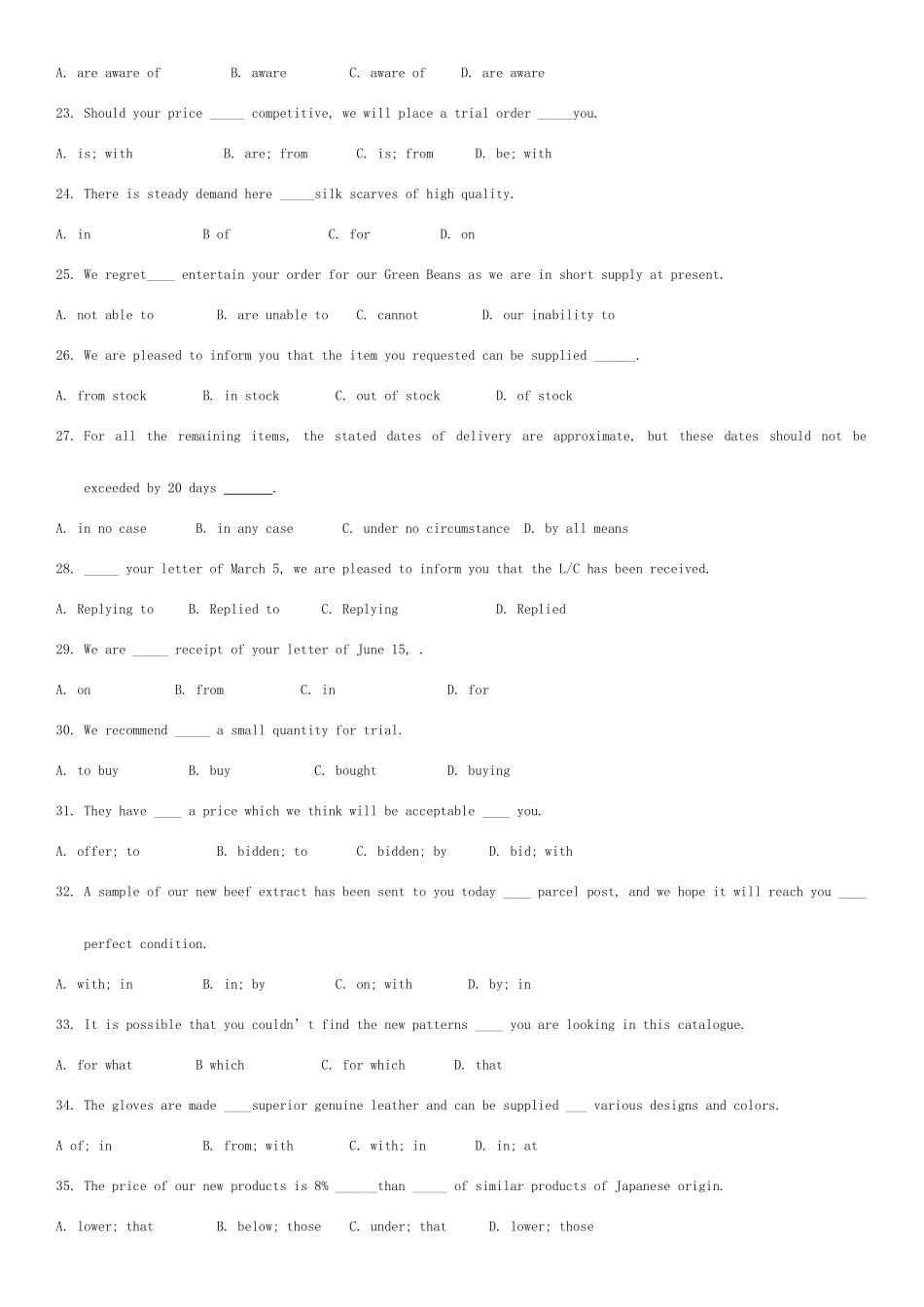 2025年自考05440商务英语写作练习题试卷_第3页