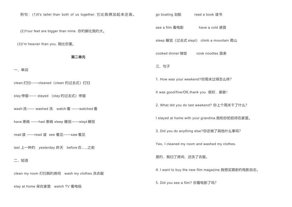 2025年人教版PEP六年级英语下册知识点整理_第2页