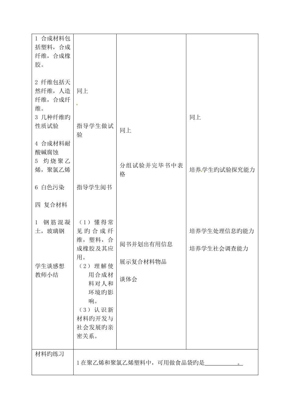 2025年福建省泉州市泉港区三川中学九年级化学全册化学与材料教案沪教版_第3页