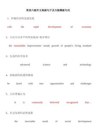 2025年英语六级作文常用句子及万能模板