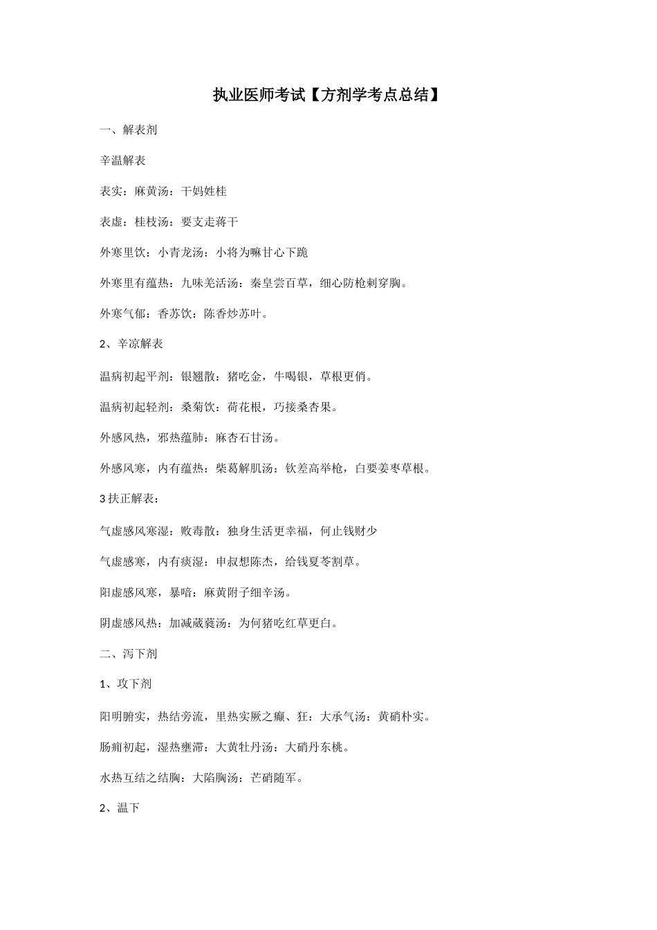 2025年中医执业医师考试复习资料方剂学考点总结必背_第1页