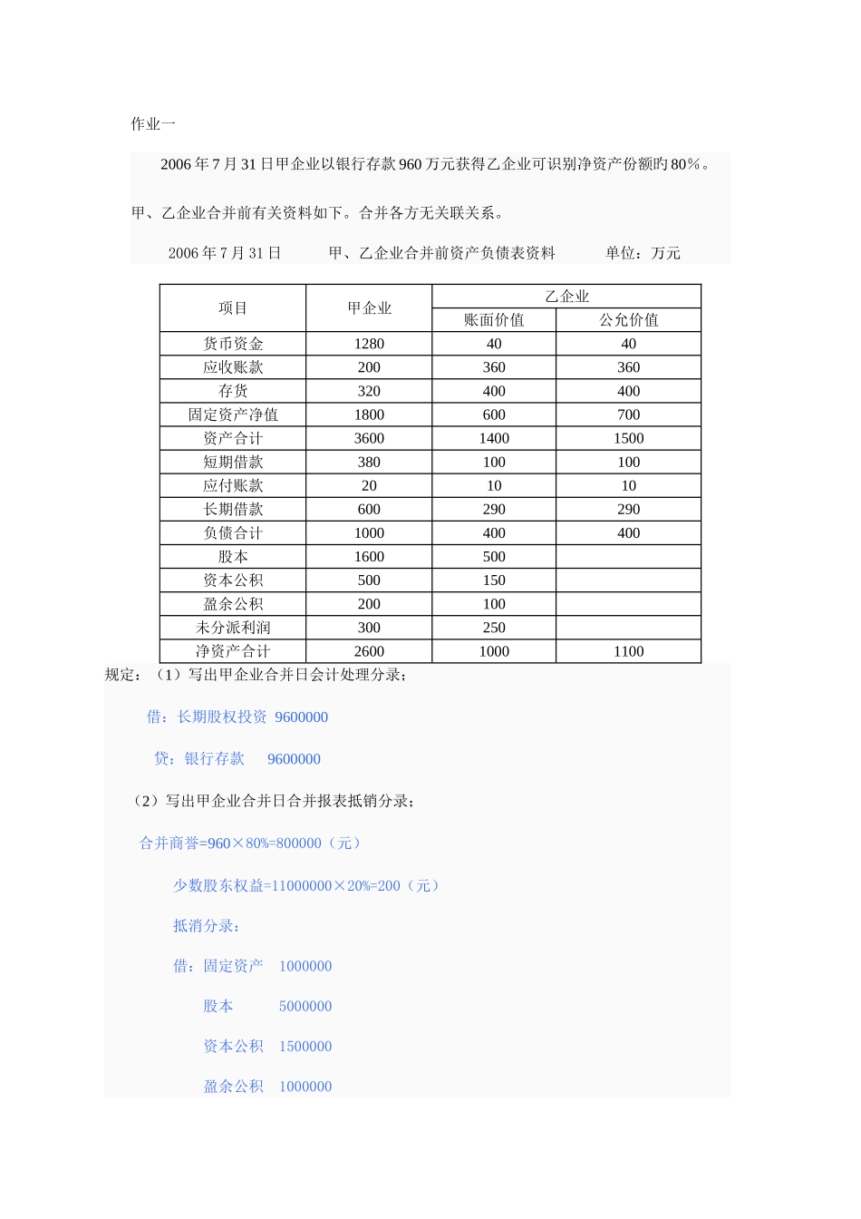 2025年电大高级财务会计作业汇总_第1页