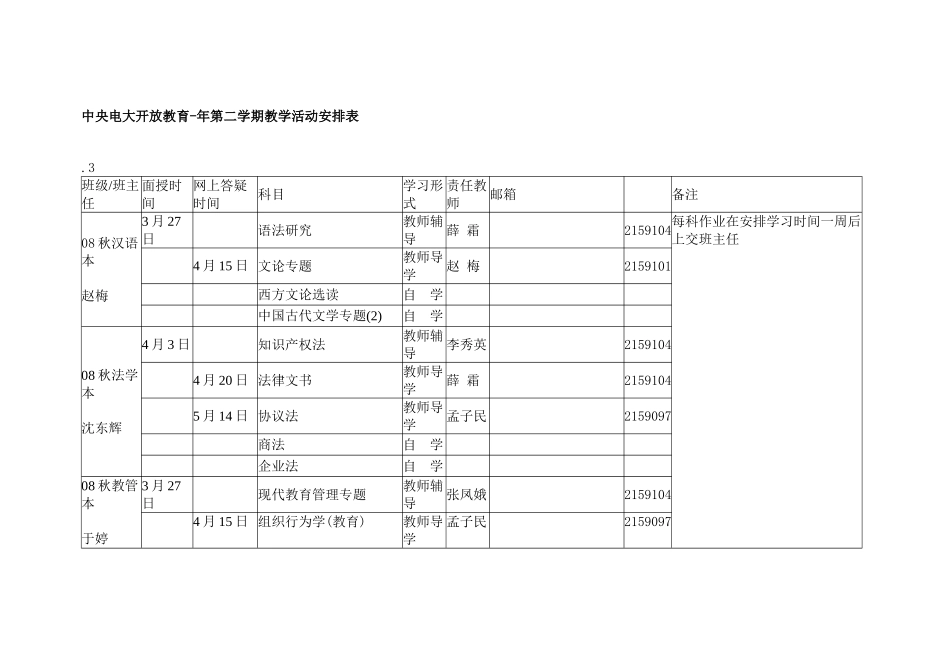2025年中央电大开放教育度第二学期教学活动安排表_第1页