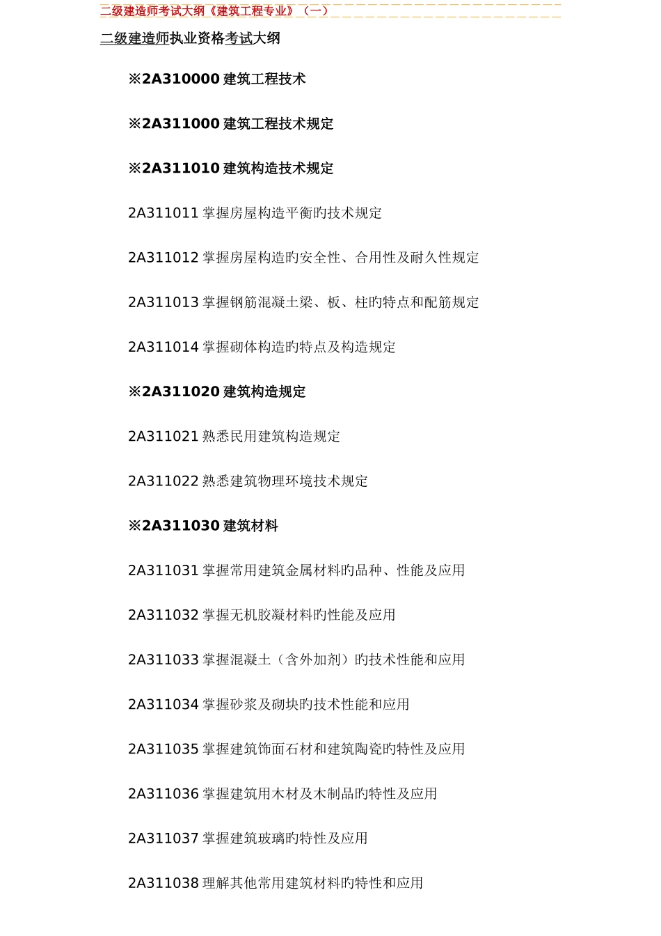 2025年二级建造师考试大纲建筑工程专业_第1页