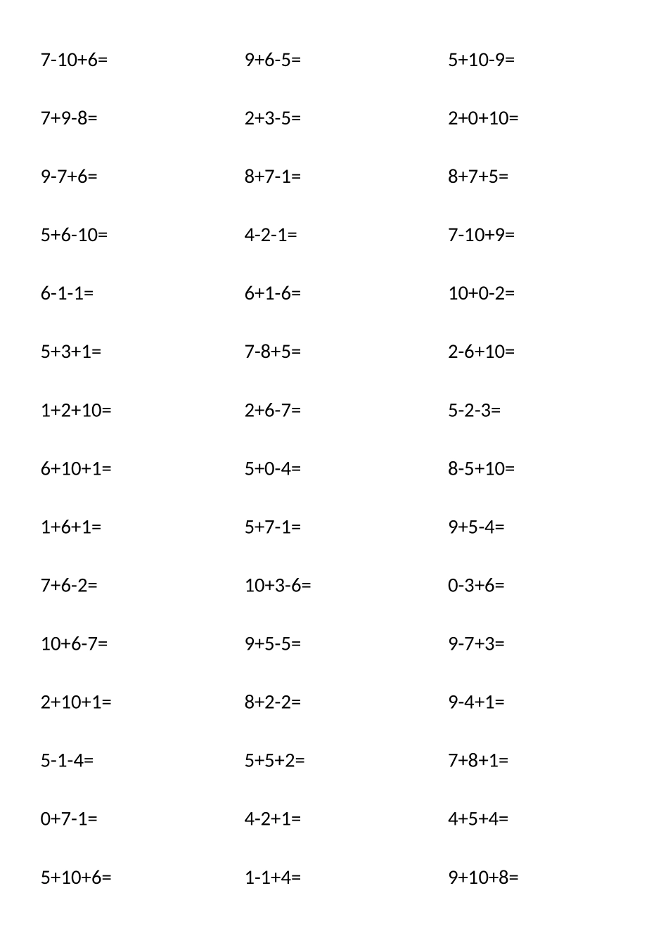 2025年二十以内三位数加减法题库适合幼儿园一年级_第1页