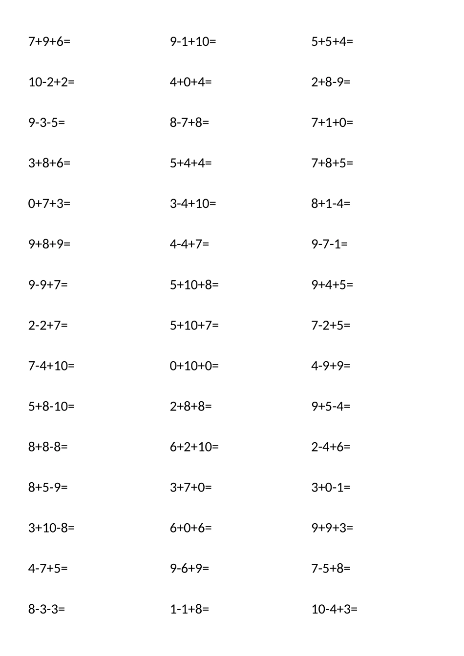 2025年二十以内三位数加减法题库适合幼儿园一年级_第3页