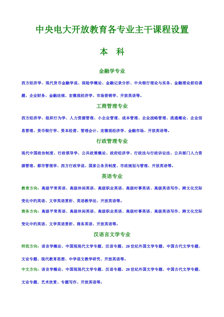 2025年中央电大开放教育各专业主干课程设置_第1页