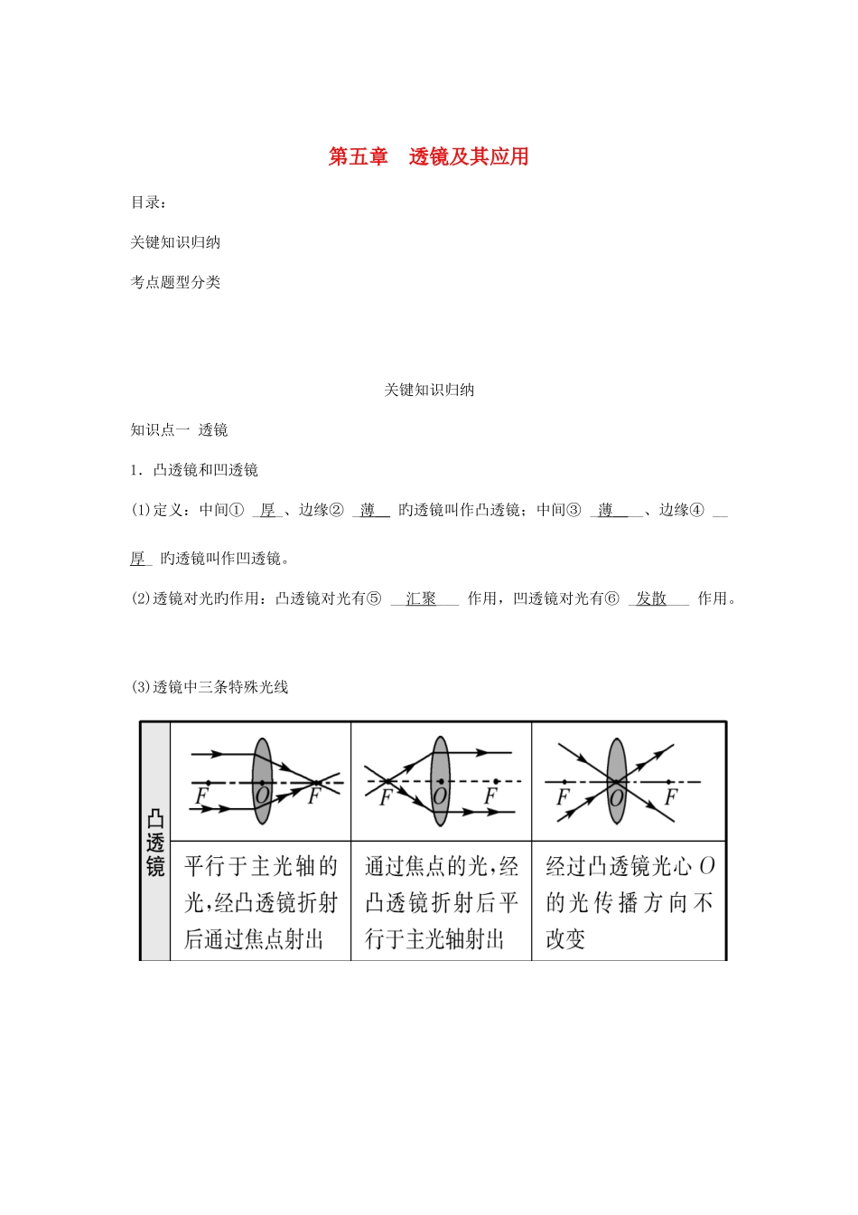 2025年中考物理一轮复习透镜及其应用核心知识归纳考点题型分类_第1页
