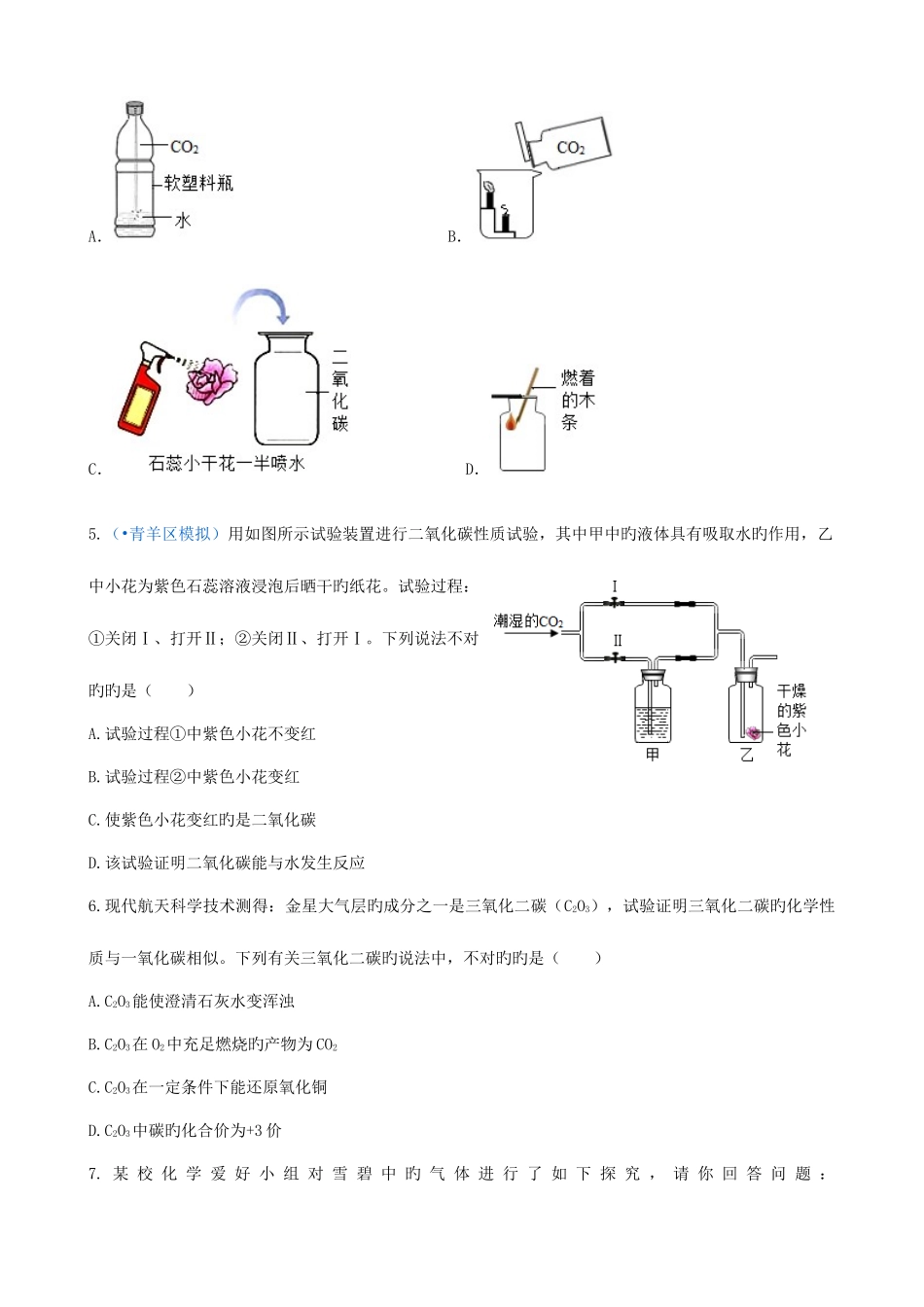 2025年九年级化学上册二氧化碳和一氧化碳能力进阶真题汇编课时练新版_第2页
