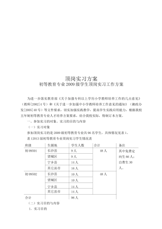 顶岗实习方案