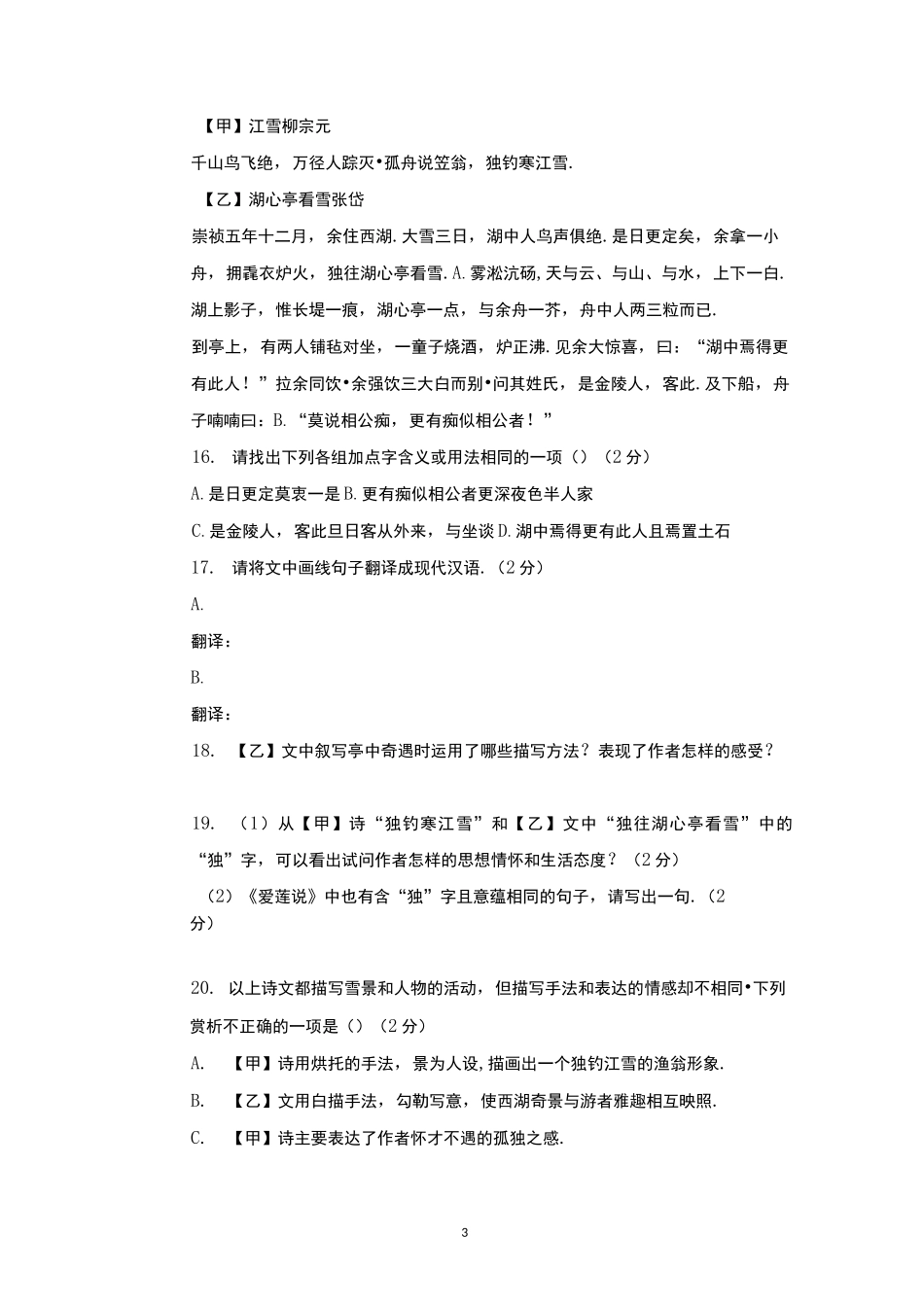 湖心亭看雪练习_第3页