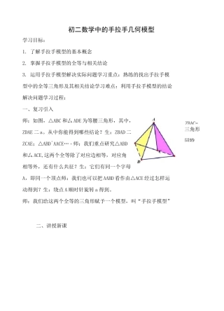 【世纪金榜】【北师大版】八年级数学专题手拉手几何模型 教案