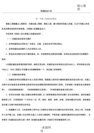 工程施工资源配备规划