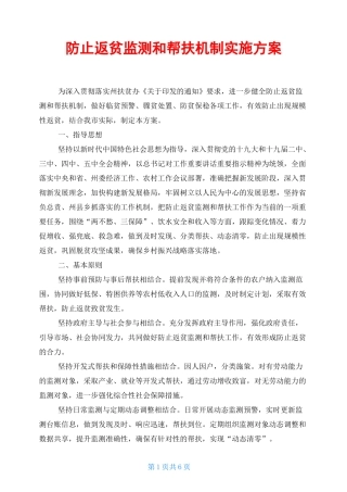 防止返贫监测和帮扶机制实施方案