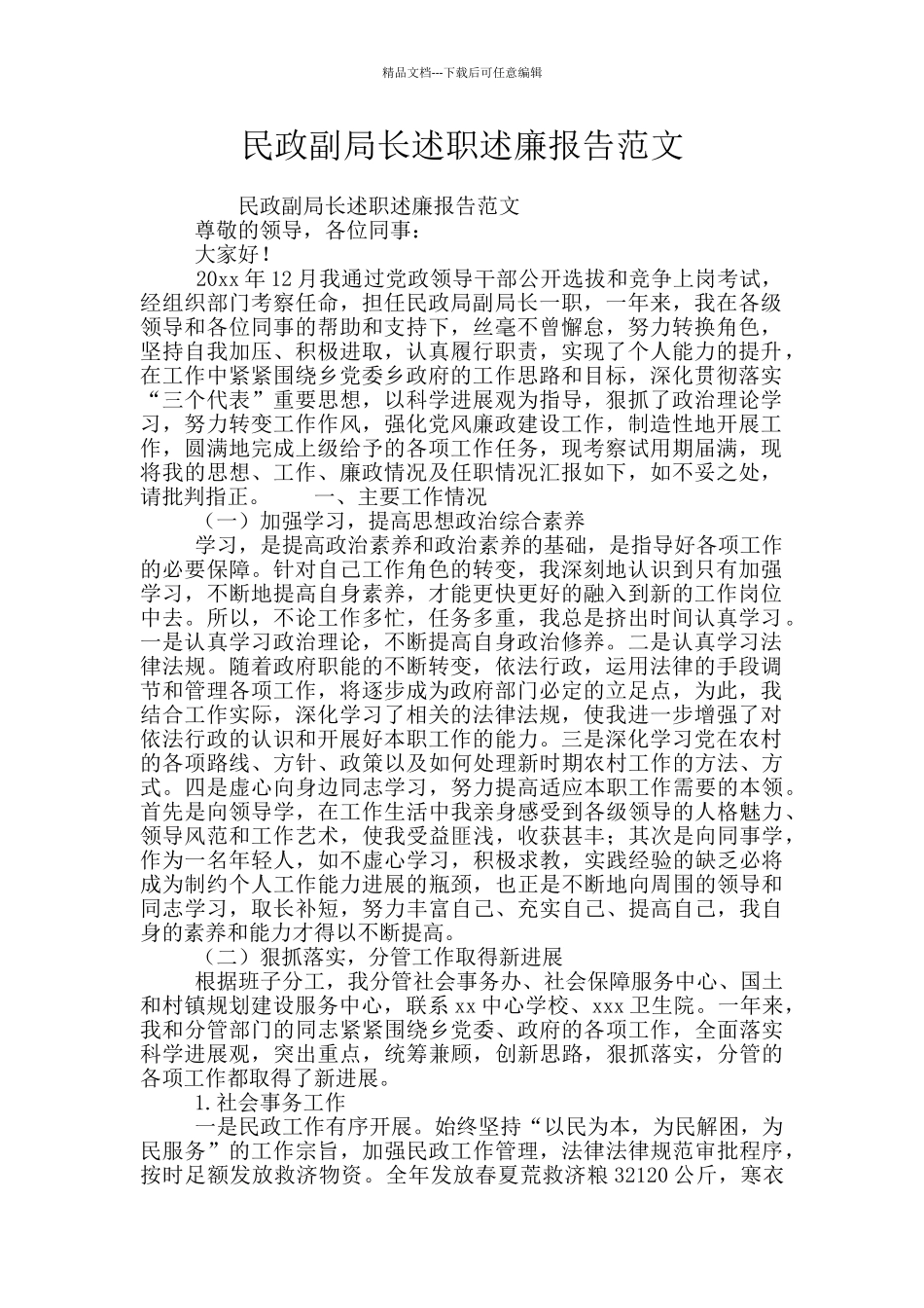 民政副局长述职述廉报告范文_第1页