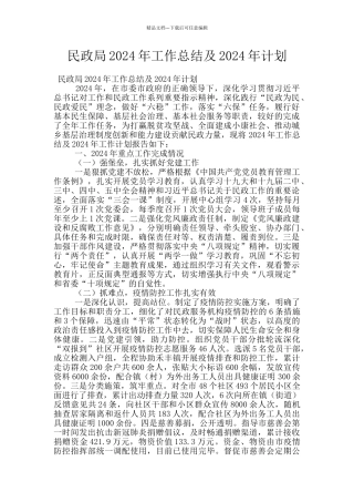 民政局2024年工作总结及2024年计划