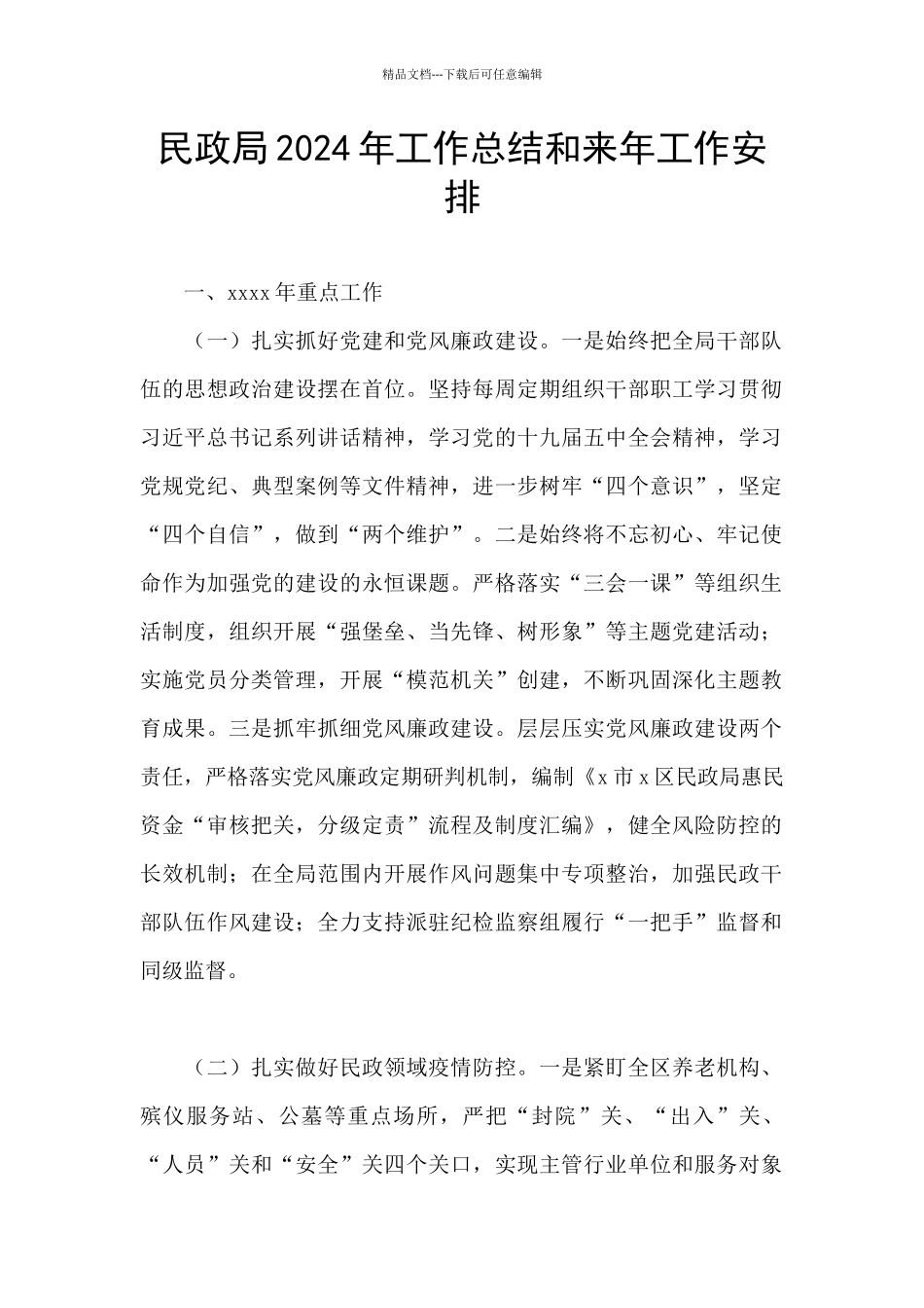 民政局2024年工作总结和来年工作安排_第1页