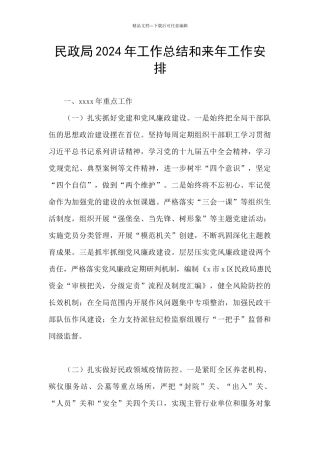 民政局2024年工作总结和来年工作安排