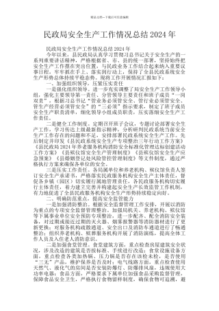 民政局安全生产工作情况总结2024年