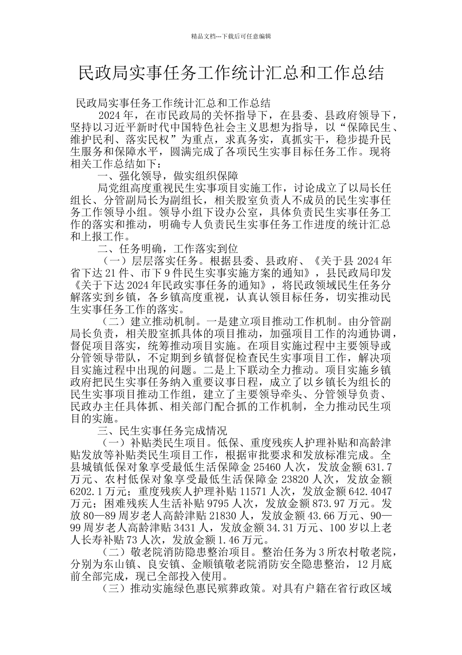 民政局实事任务工作统计汇总和工作总结_第1页