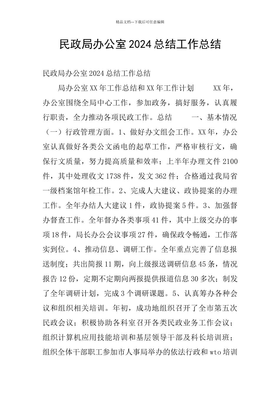 民政局办公室2024总结工作总结_第1页