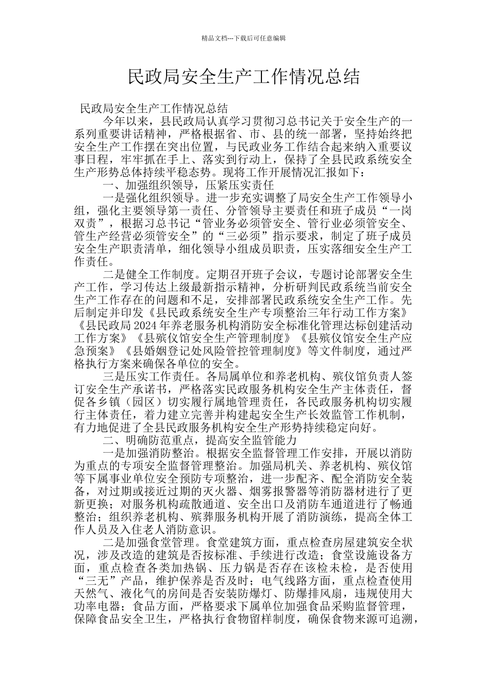 民政局安全生产工作情况总结_第1页