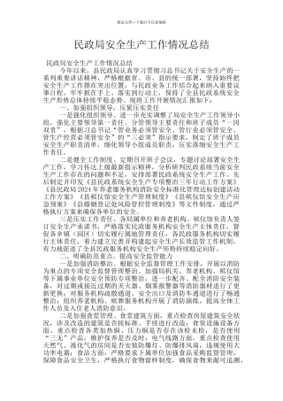 民政局安全生产工作情况总结