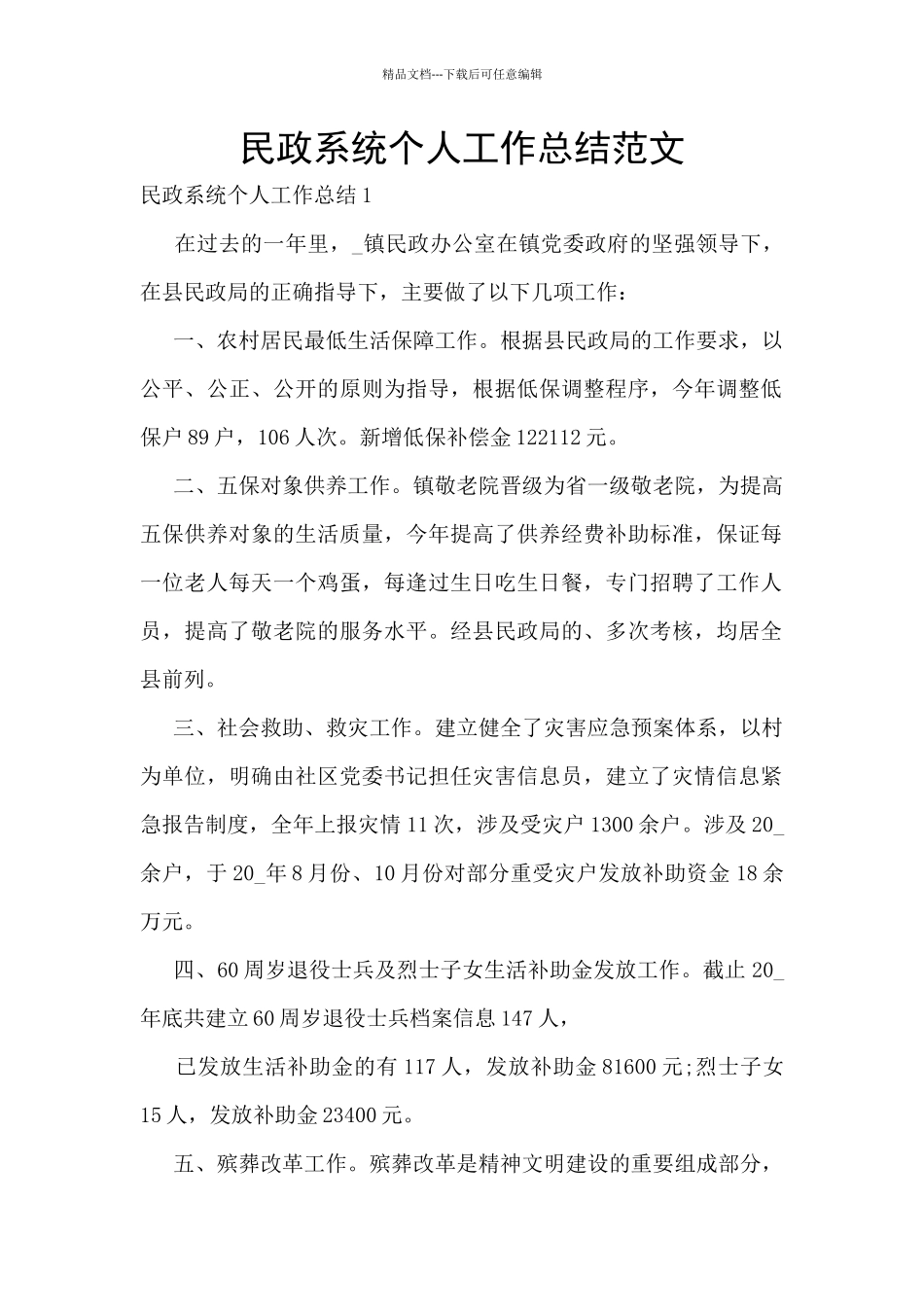 民政系统个人工作总结范文_第1页