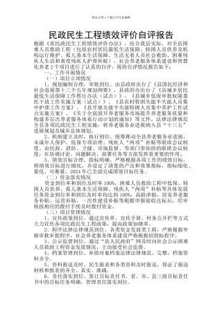 民政民生工程绩效评价自评报告