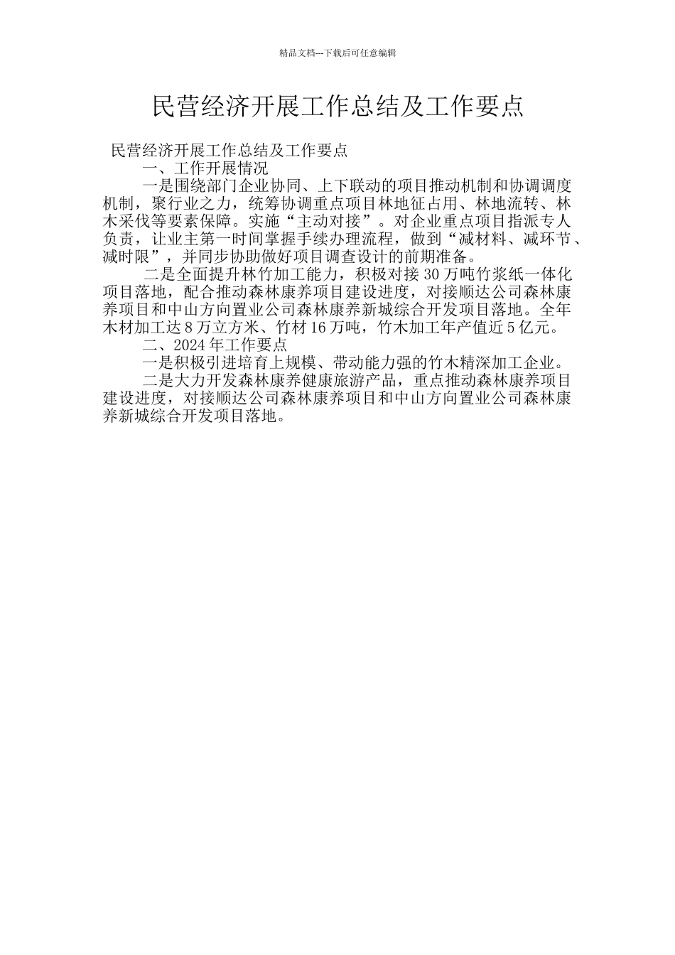 民营经济开展工作总结及工作要点_第1页