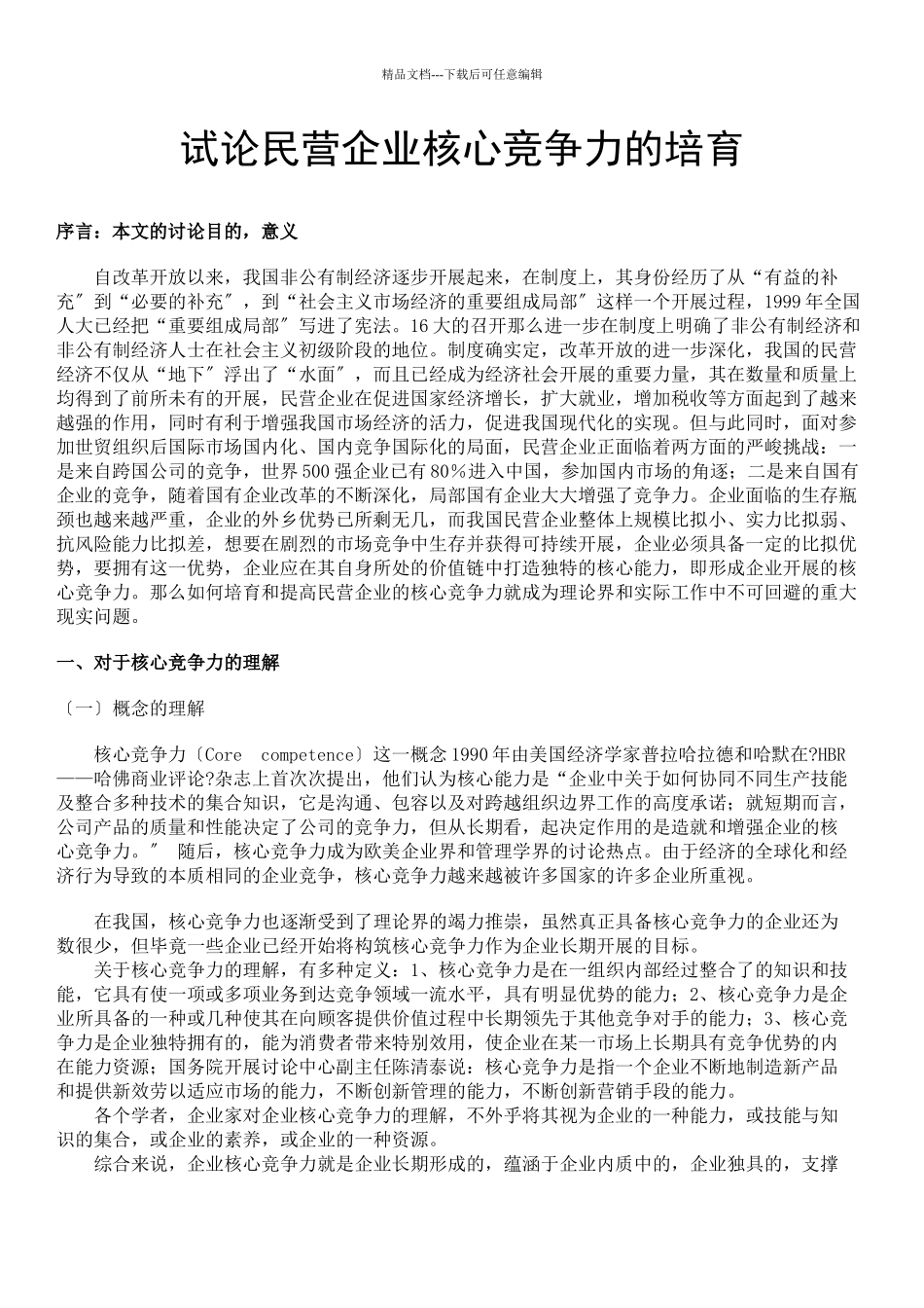 民营企业核心竞争力的培养_第1页