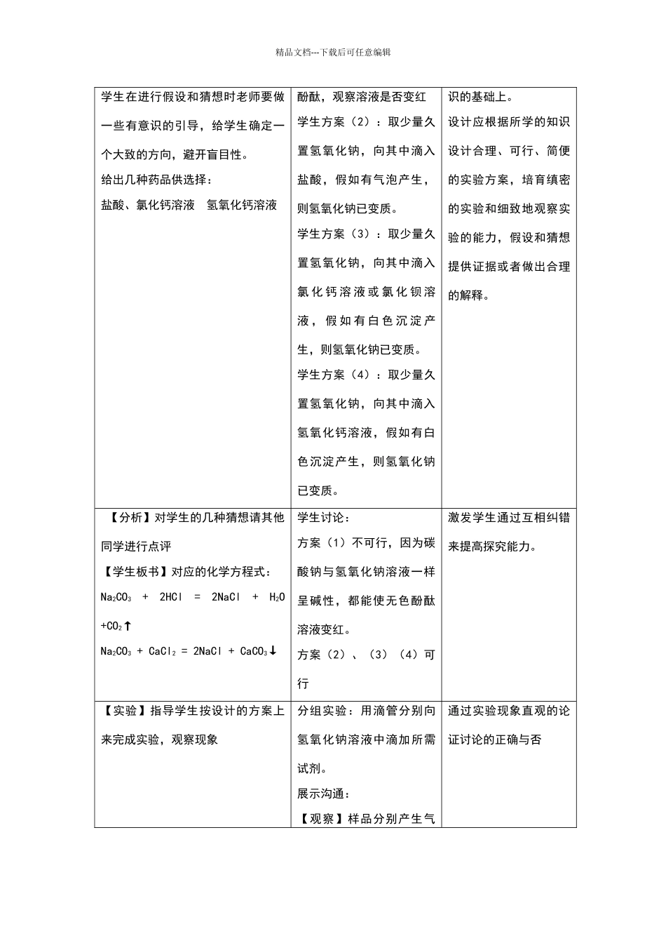 氢氧化钠变质的探究教学设计_第3页