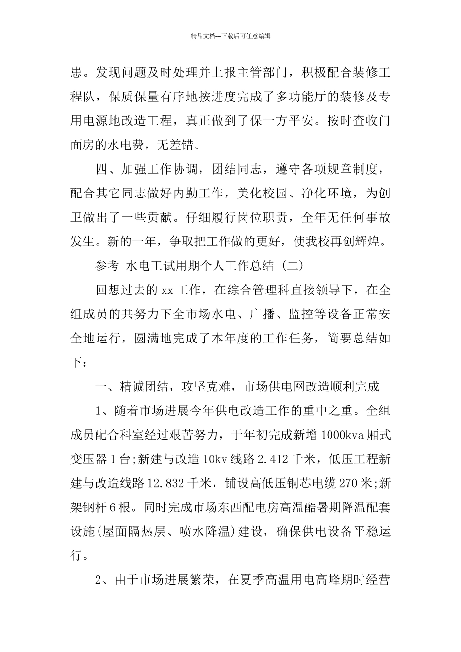 水电工试用期个人工作总结5篇_第2页