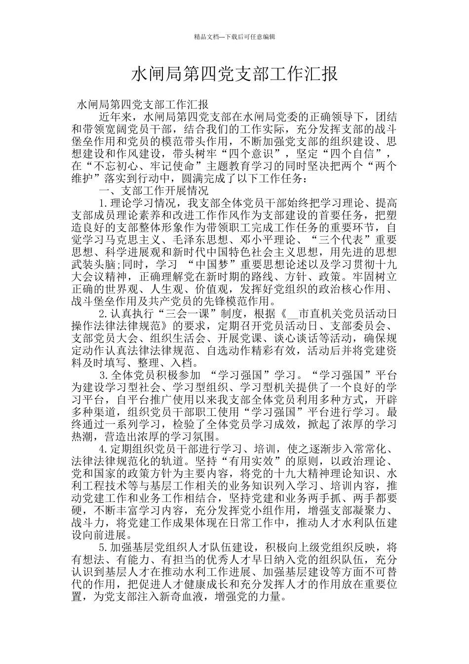 水闸局第四党支部工作汇报_第1页