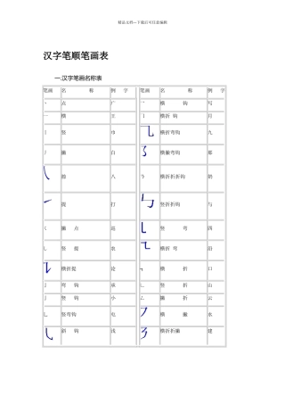 汉字笔顺笔画表