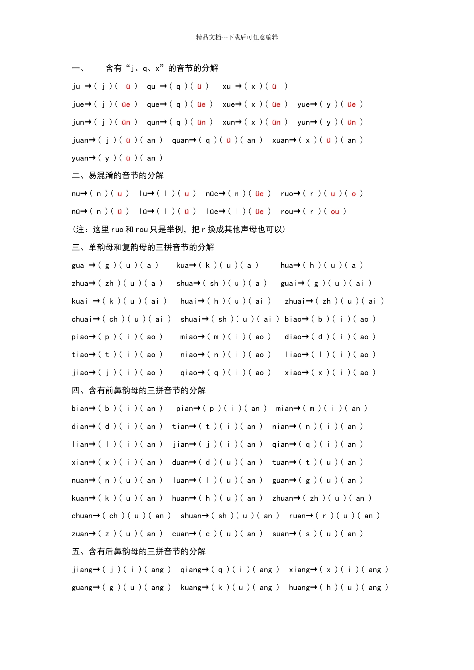 汉语拼音易错及三拼音节的分解及答案_第1页