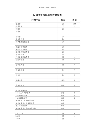 汉阴县中医院医疗收费标准
