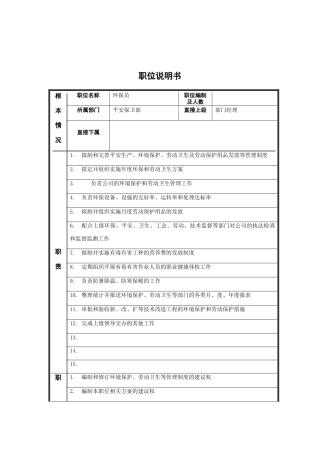 江动股份-环保员职位说明书