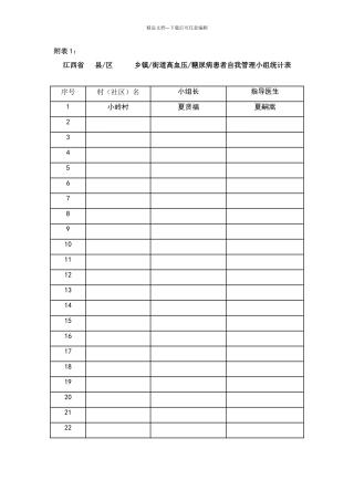 江西省高血压、糖尿病自我管理小组各类表格