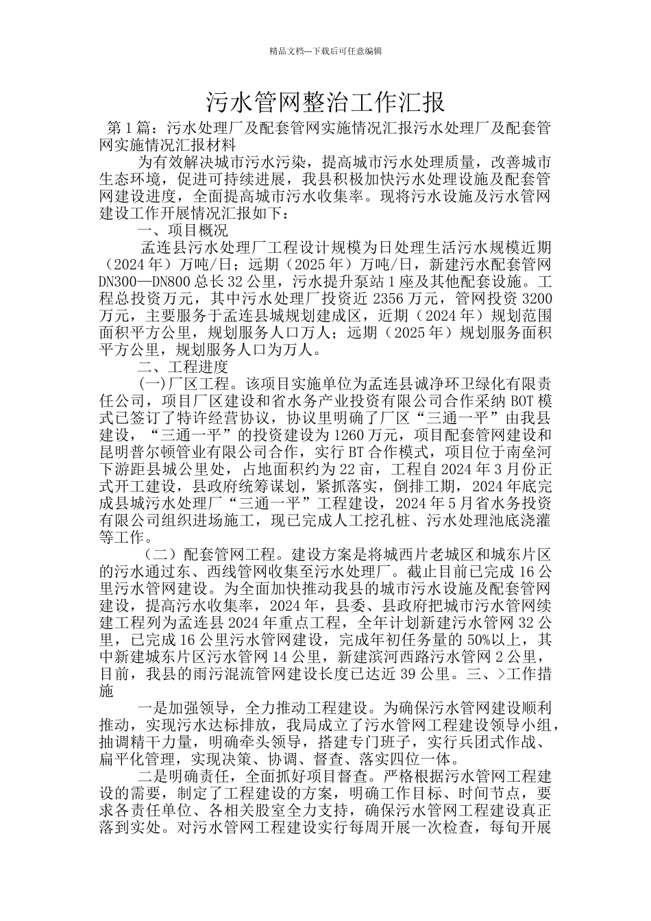 污水管网整治工作汇报_第1页