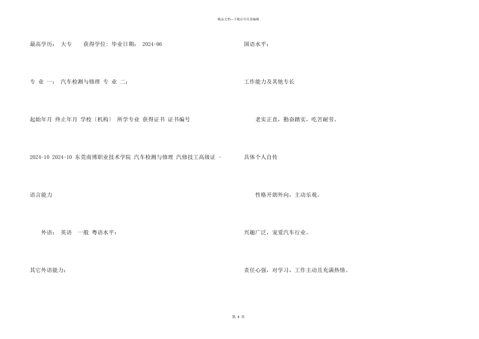 汽车检修简历_第3页