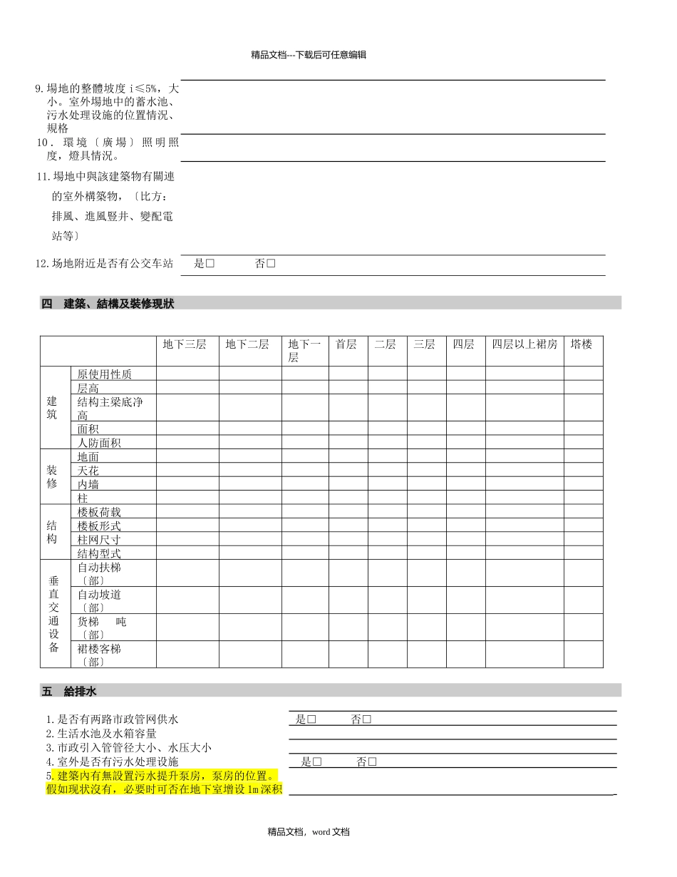 沃尔玛开店建筑资料调查表_第2页