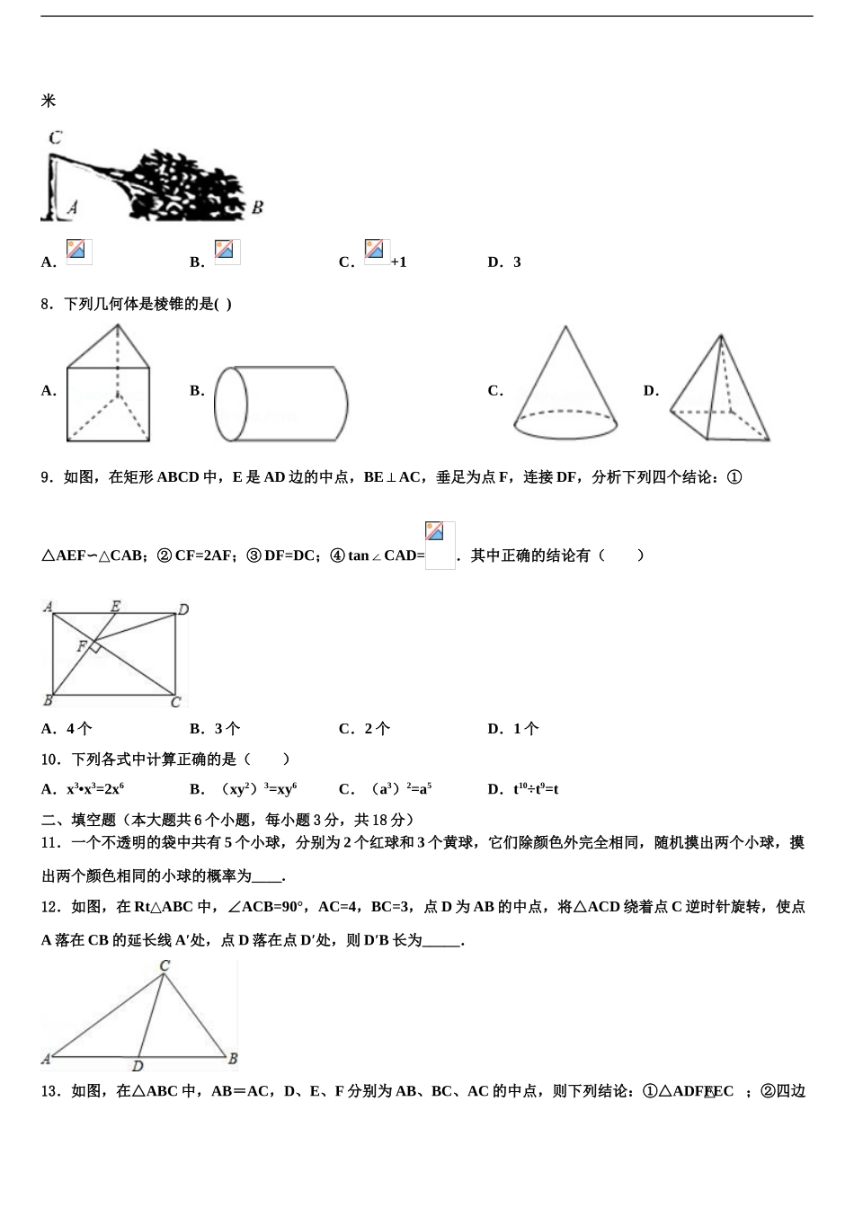 沈阳市铁西区中考数学押题卷含解析_第2页