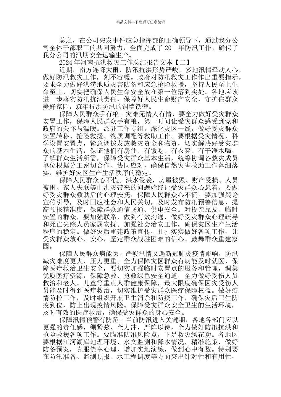 河南抗洪救灾工作总结报告2024年文本_第2页