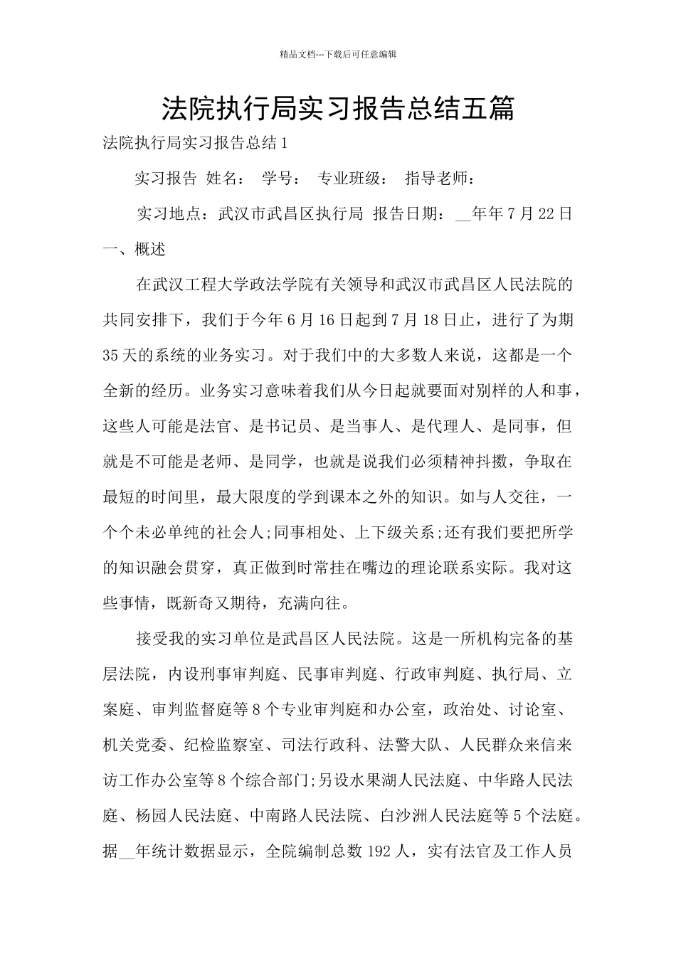 法院执行局实习报告总结五篇_第1页