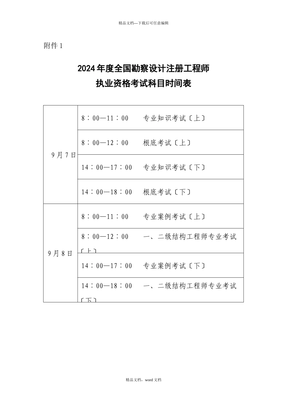 注册工程师报考全专业考试时间(2024整理)_第1页