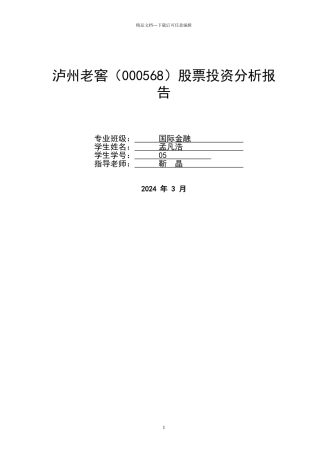 泸州老窖投资分析报告